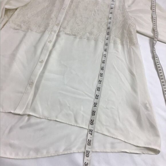 CHICO’S White Satin Alita Lace Panel Blouse New Long Sleeve Button Up Size 3 - Picture 5 of 8